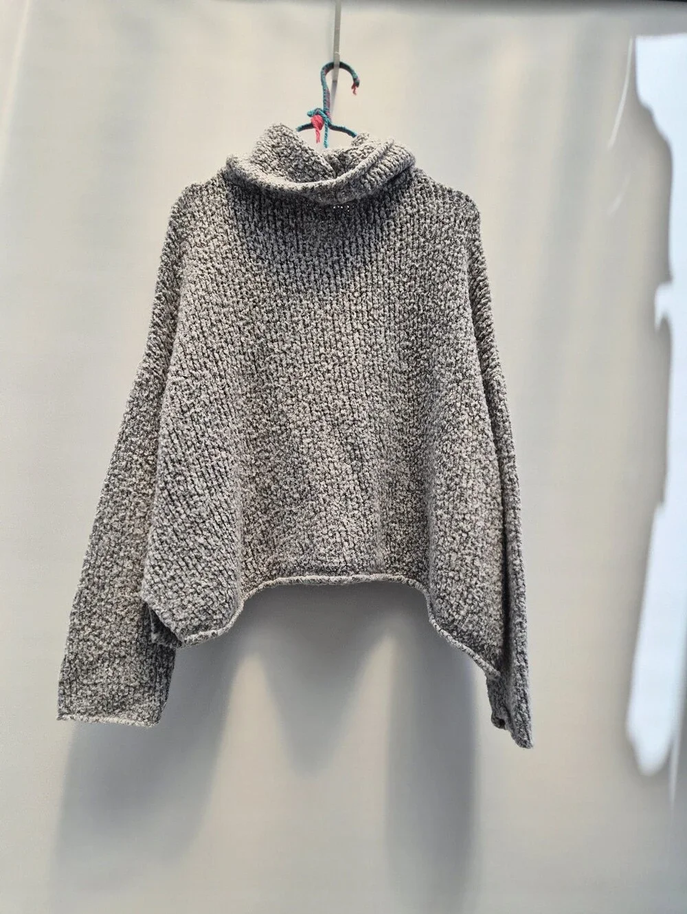 Free People BFF Sweater S Grey Cowl Neck Oversized Cozy Cabin Boho Distressed
